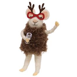 BreeBe - Reindeer Glasses Mouse Felted Ornament - White, Brown