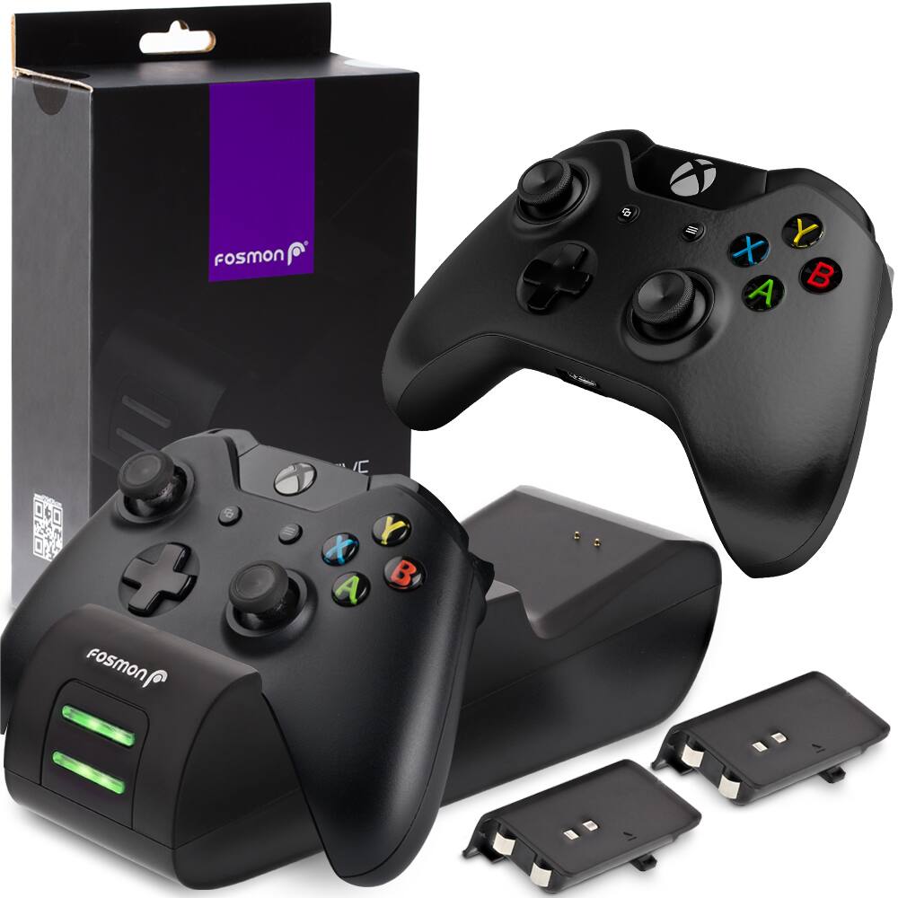 Fosmon - For Xbox Charger Station, Xbox Controller Charger Station, Dual High Speed Charging Dock with Rechargeable Battery - Black