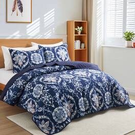 Peace Nest Soft Printed Coverlet Set Floral Geometric Bedspread Modern Reversible Quilt and Shams Set - Fallen Leaves