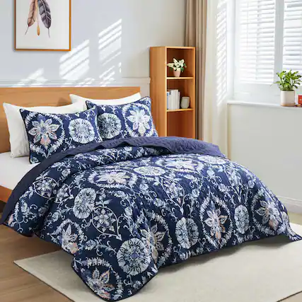Front. Nest - Peace Nest Soft Printed Coverlet Set Floral Geometric Bedspread Modern Reversible Quilt and Shams Set - Fallen Leaves.