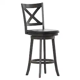 Flash Furniture - Felicity Commercial Grade Wood Classic Crossback Swivel Bar Height Barstool with Padded Black LeatherSoft Seat, Was - Gray