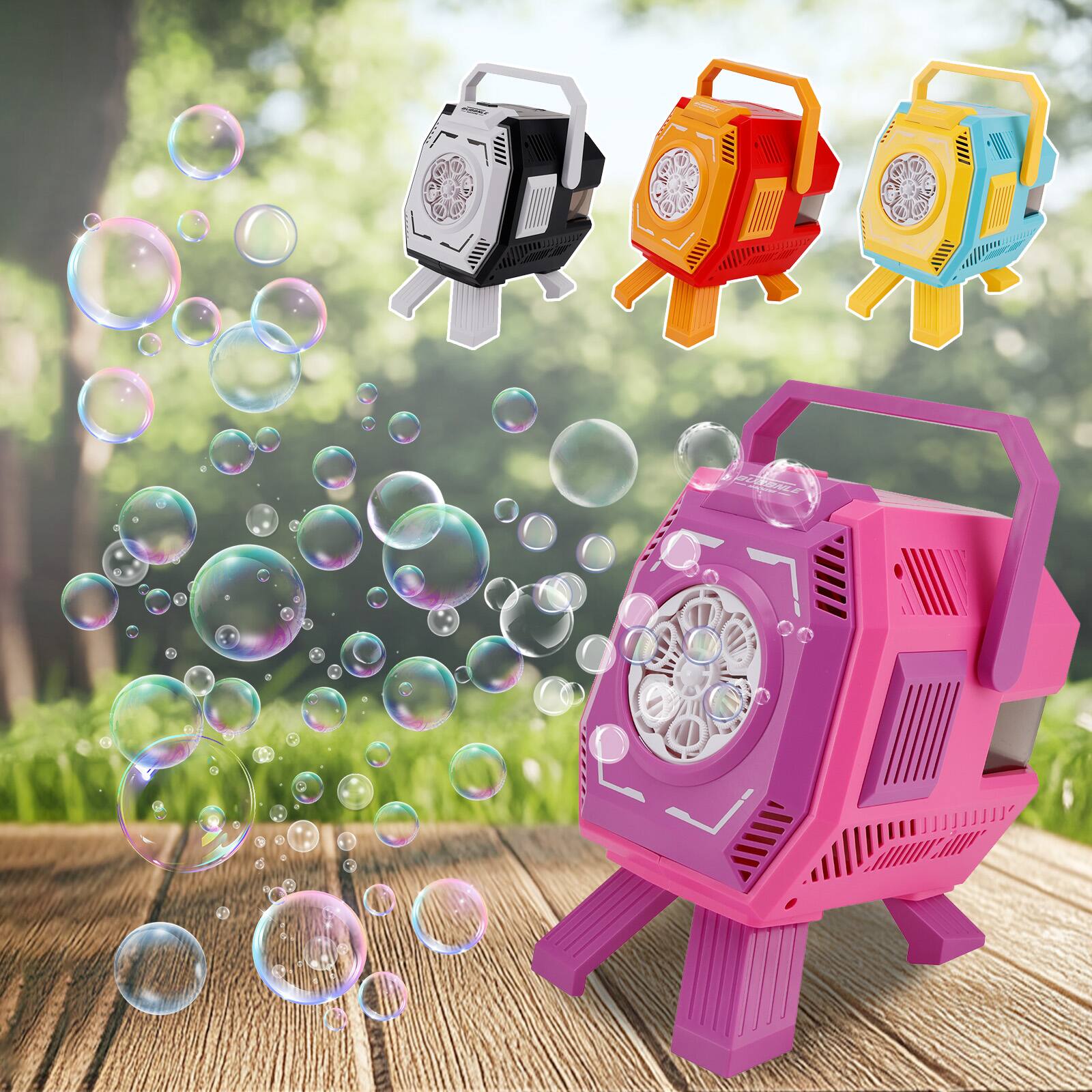 Left. Topteng - Handheld Bubble Machine with Light – 20,000 Bubbles/min, 320ml Tank, 6 Big Holes, Battery Operated, Fit for Kids Party - Black.