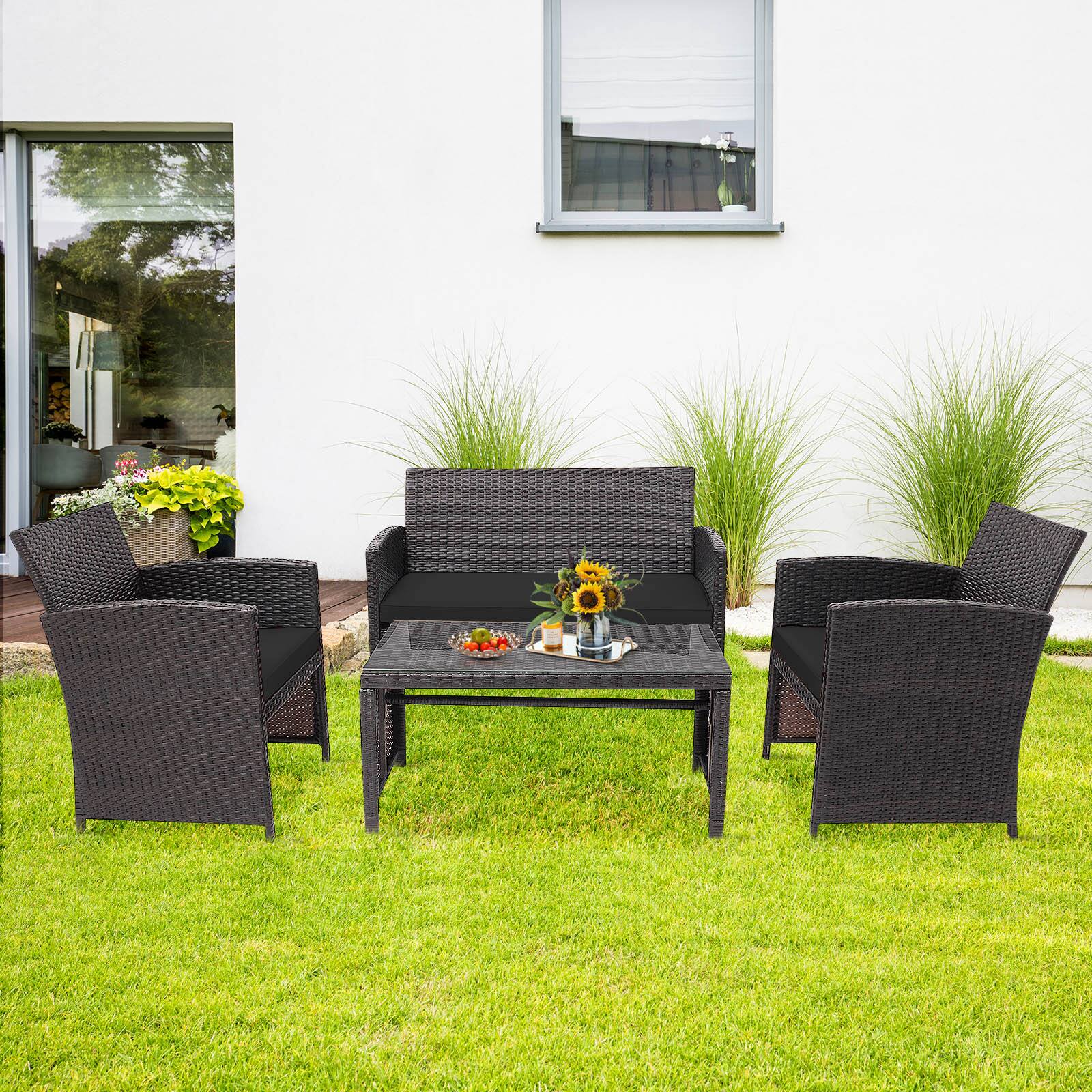 Alt View 9. Gymax - Gymax 8PCS Patio Rattan Furniture Set Cushioned Chair Sofa Table Turquoise - Black.