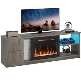 Pinmoco - TV Stand with Electric Fireplace LED TV Console Fits TVs up to 70 inch with Cabinet & Shelves - Gray