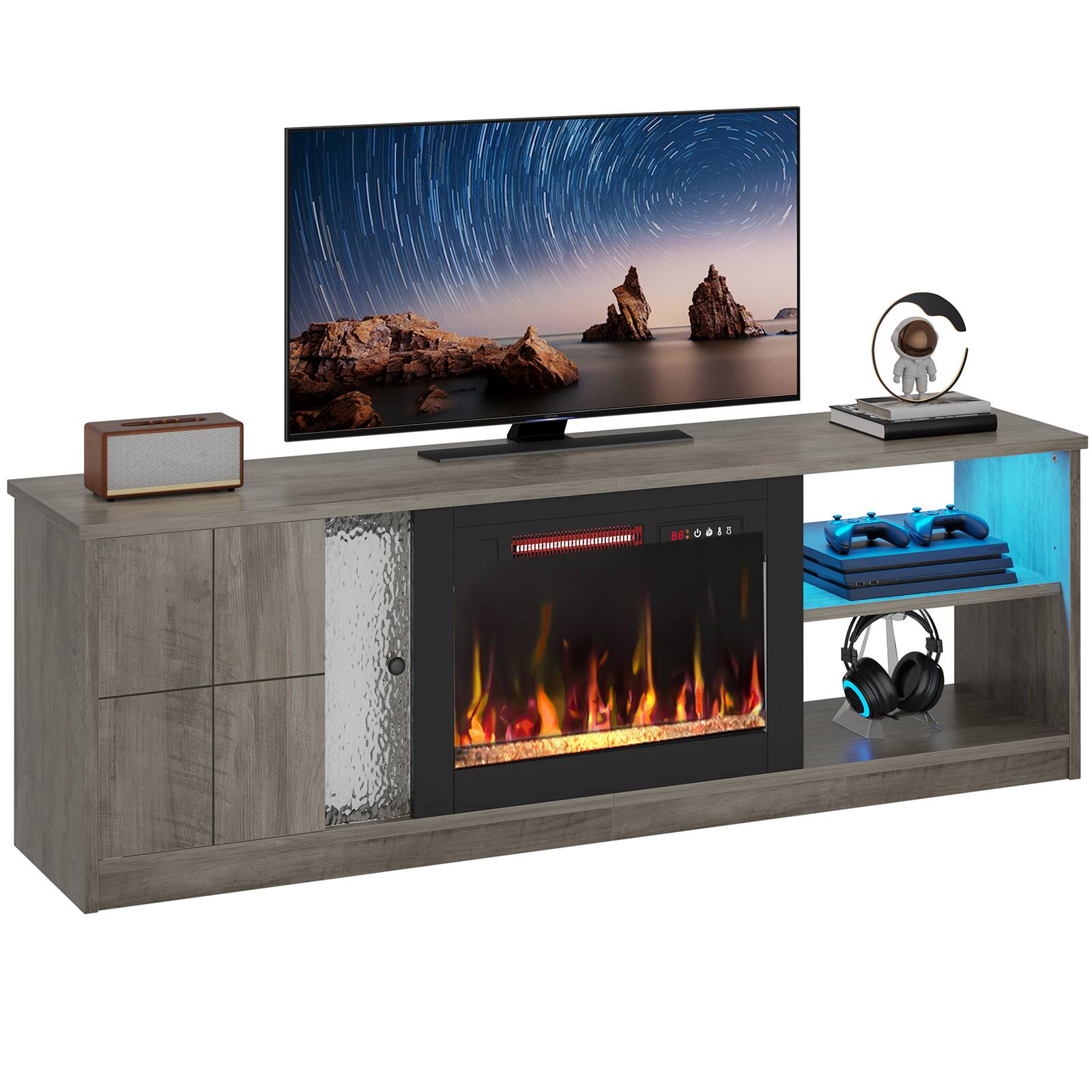 Front. Pinmoco - Pinmoco - TV Stand with Electric Fireplace LED TV Console Fits TVs up to 70 inch with Cabinet & Shelves - Gray.