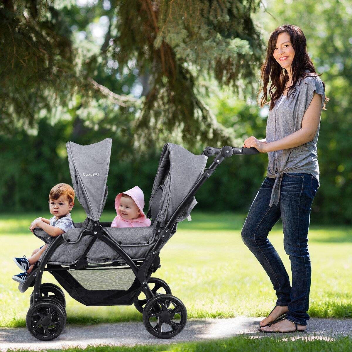 Alt View 1. Costway - Costway Foldable Double Baby Stroller Lightweight Front & Back Seats Pushchair - Gray.