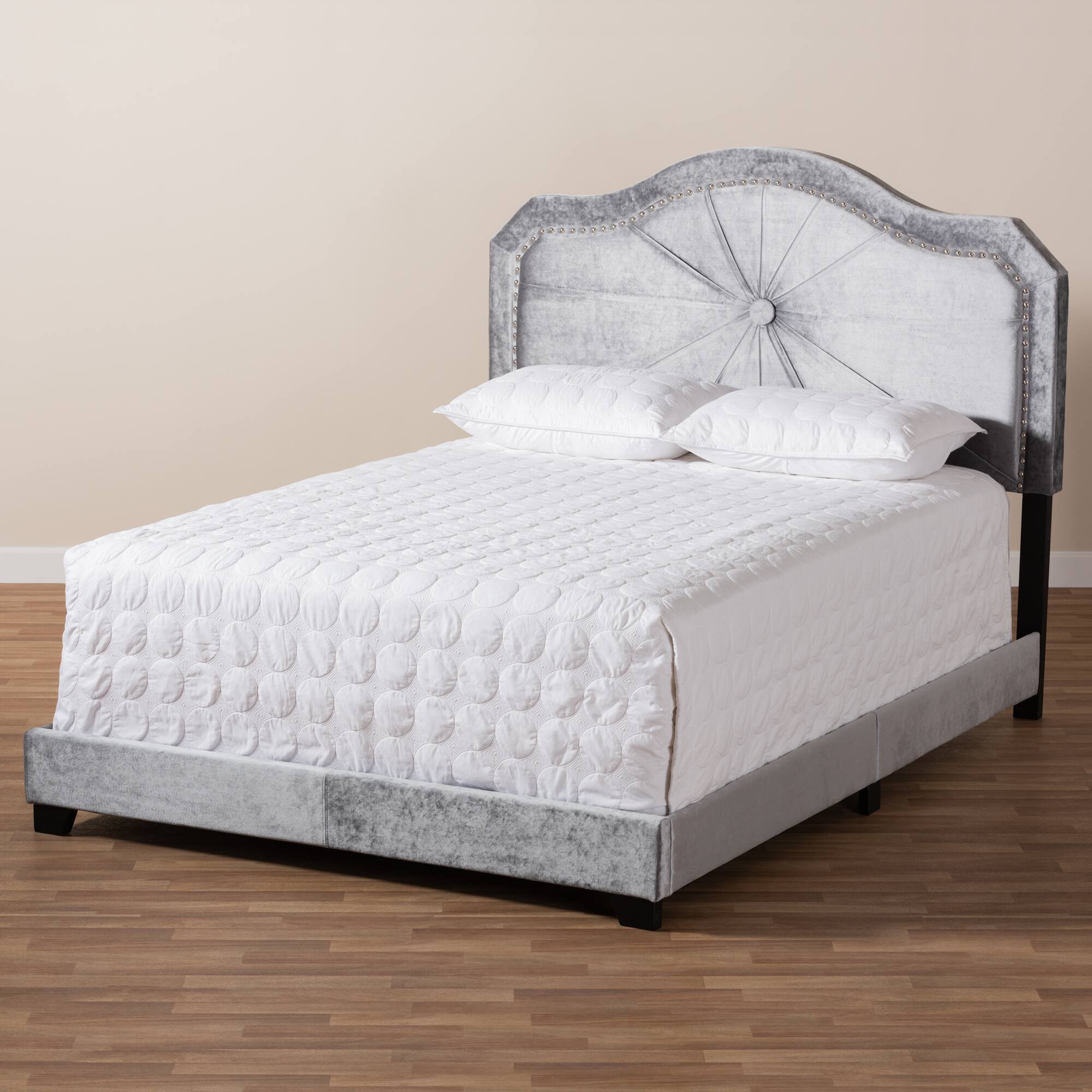 Alt View 2. Baxton Studio - Embla Modern and Contemporary Velvet Fabric Upholstered Queen Size Bed - Gray.