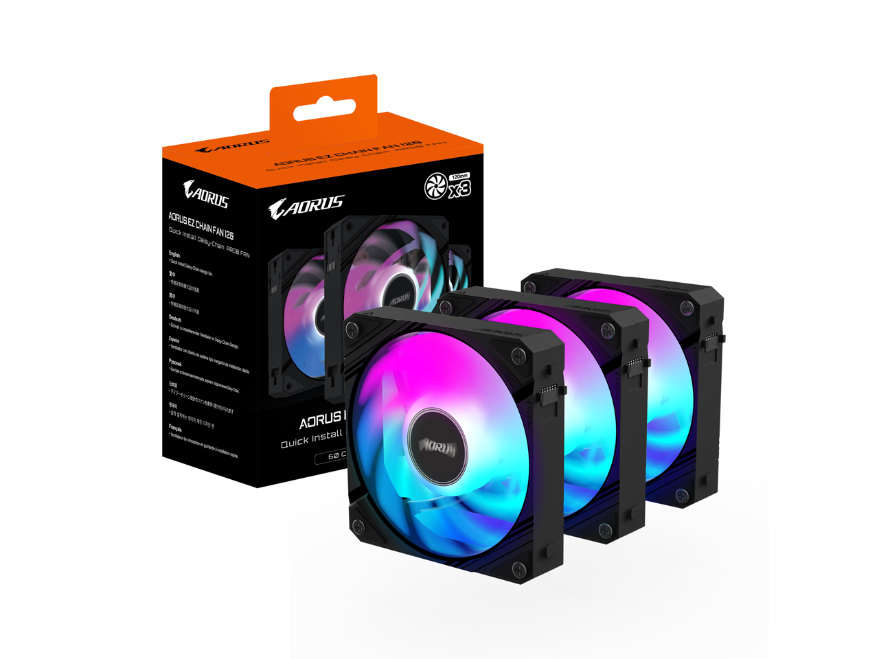 Front. GIGABYTE - AORUS EZ CHAIN FAN 120 ICE (3-Pack), 120mm Hydro Dynamic Bearing ARGB Computer Case Fan - ARGB.