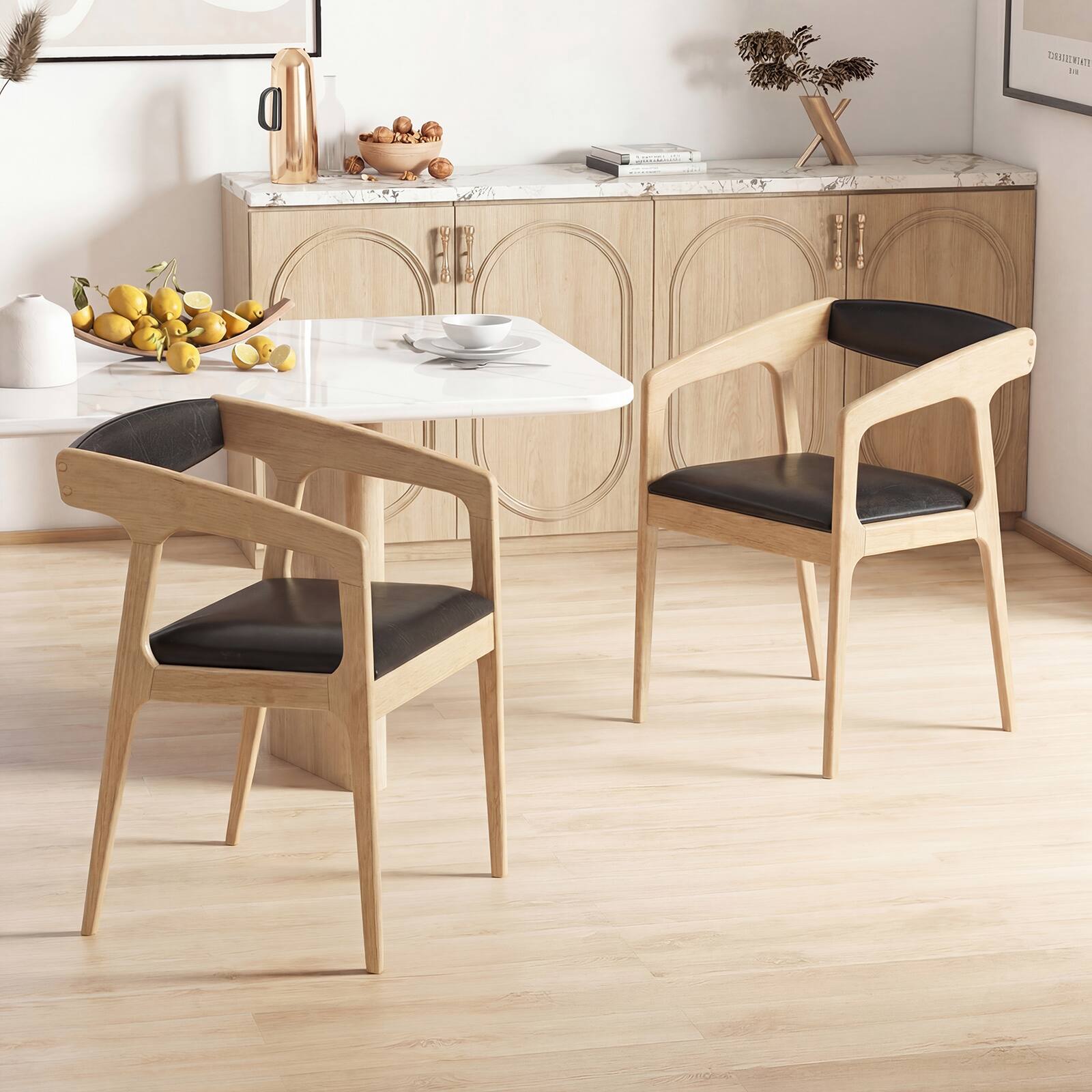 Alt View 1. Gymax - Gymax 2PCS Accent Armchairs Upholstered PU Leather Chairs w/ Padded Backrest & Seat Black & Natural - Yellow.