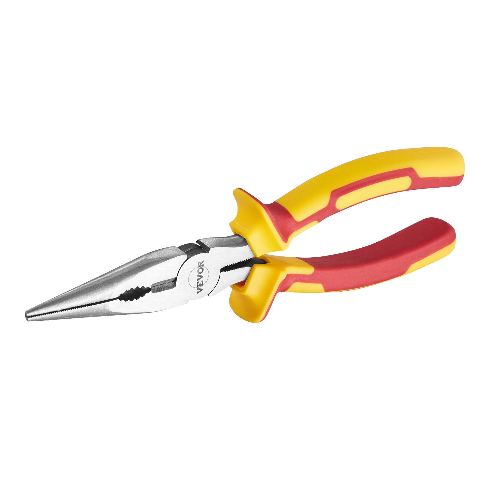 Alt View 5. VEVOR - 2-Piece Needle Nose Pliers, 8 in Long Needle Nose Plier and 6 in Small Needle Nose Plier, 45 Steel and TPR Handle - Yellow and red.