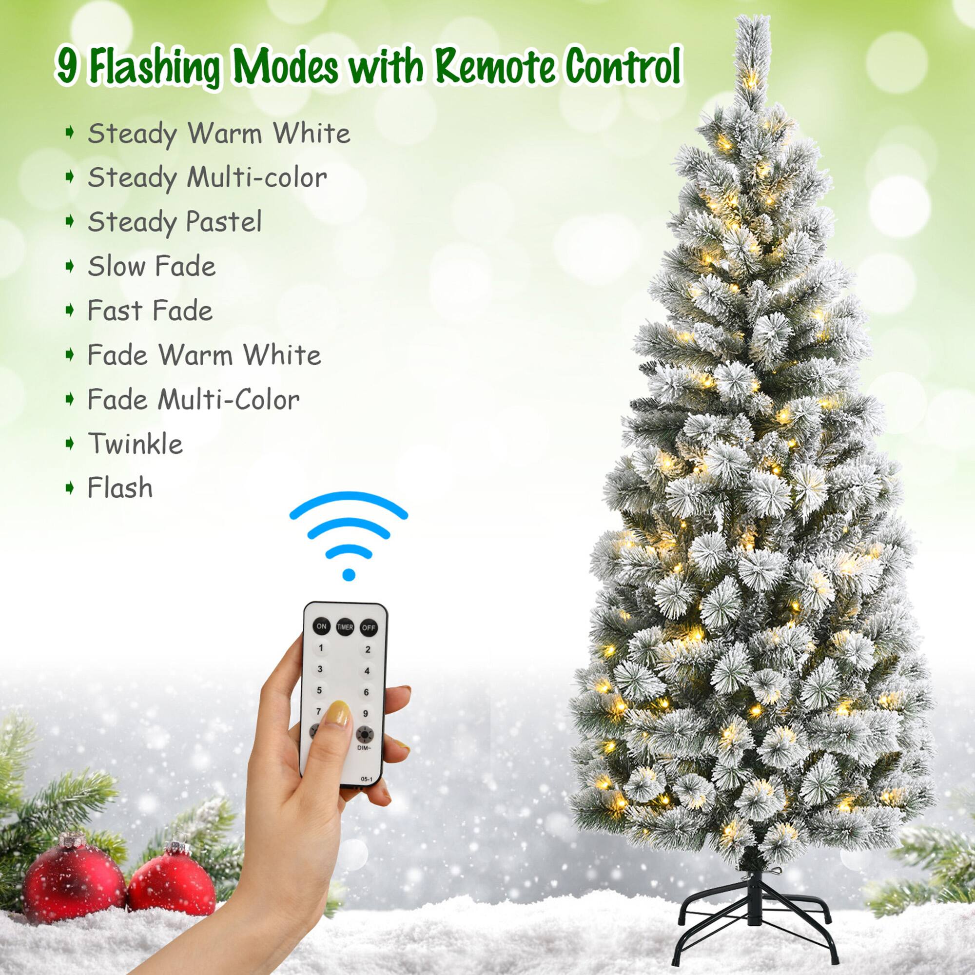 9 Flashing Modes with Remote Control

- Steady Warm White
- Steady Multi-color
- Steady Pastel
- Slow Fade
- Fast Fade
- Fade Warm White
- Fade Multi-Color
- Twinkle
- Flash