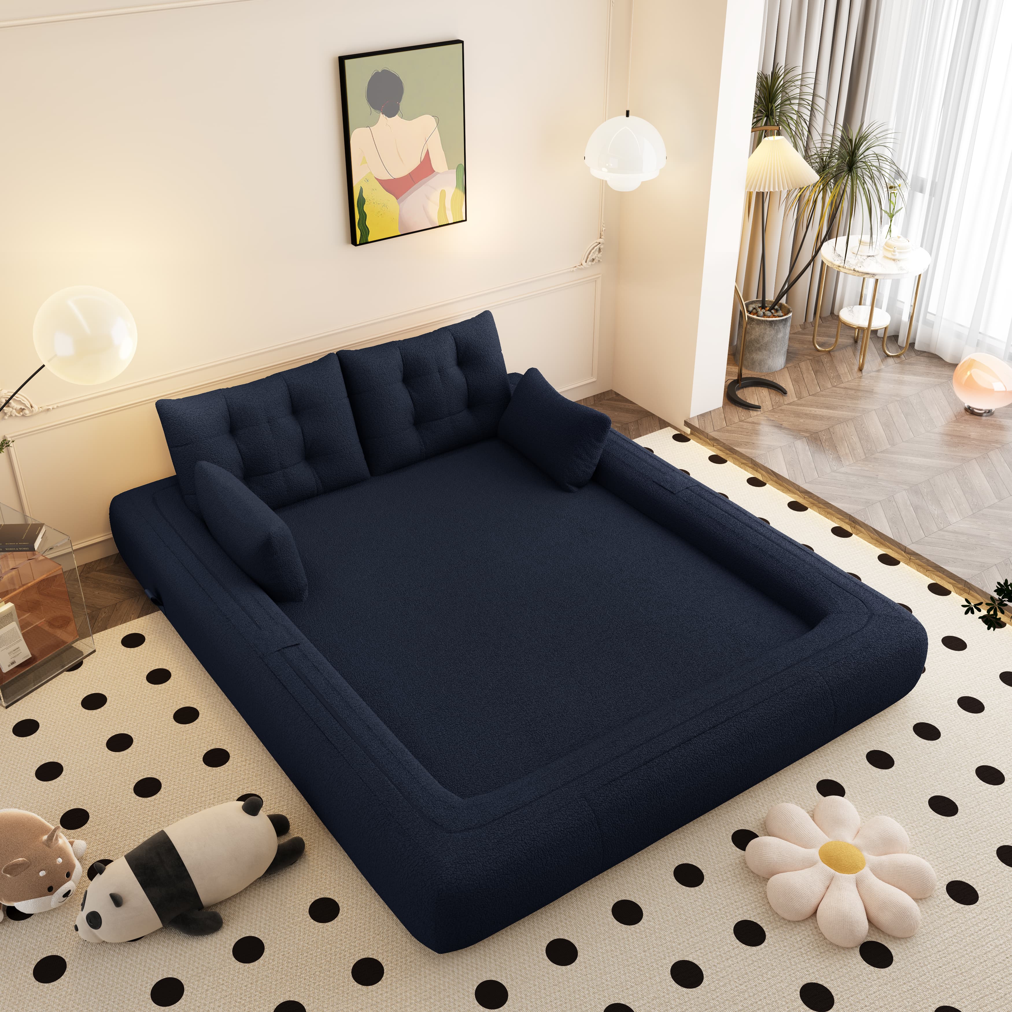 Anysun Sofa Bed 3 in 1 Foldable Sleeper, Teddy Fabric, Foam Filled
