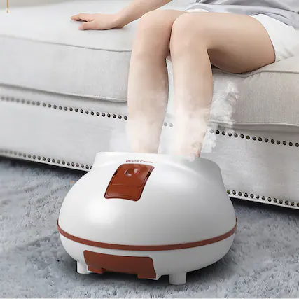 Angle. Costway - Steam Foot Spa Bath Massager Foot Sauna Care w/ Heating Timer Electric Rollers Brown - Brown/White.