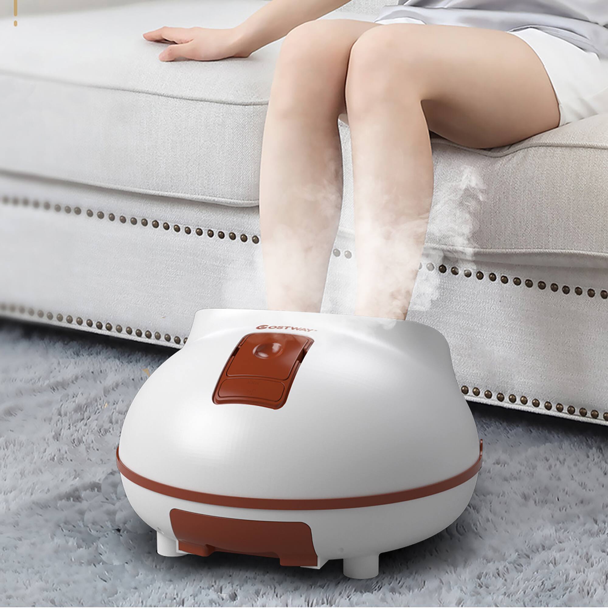 Angle. Costway - Steam Foot Spa Bath Massager Foot Sauna Care w/ Heating Timer Electric Rollers Brown - Brown/White.