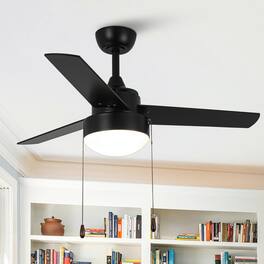 Vaczon - 42" Modern 3-Speed AC Motor Ceiling Fan with Pull Chain - Black