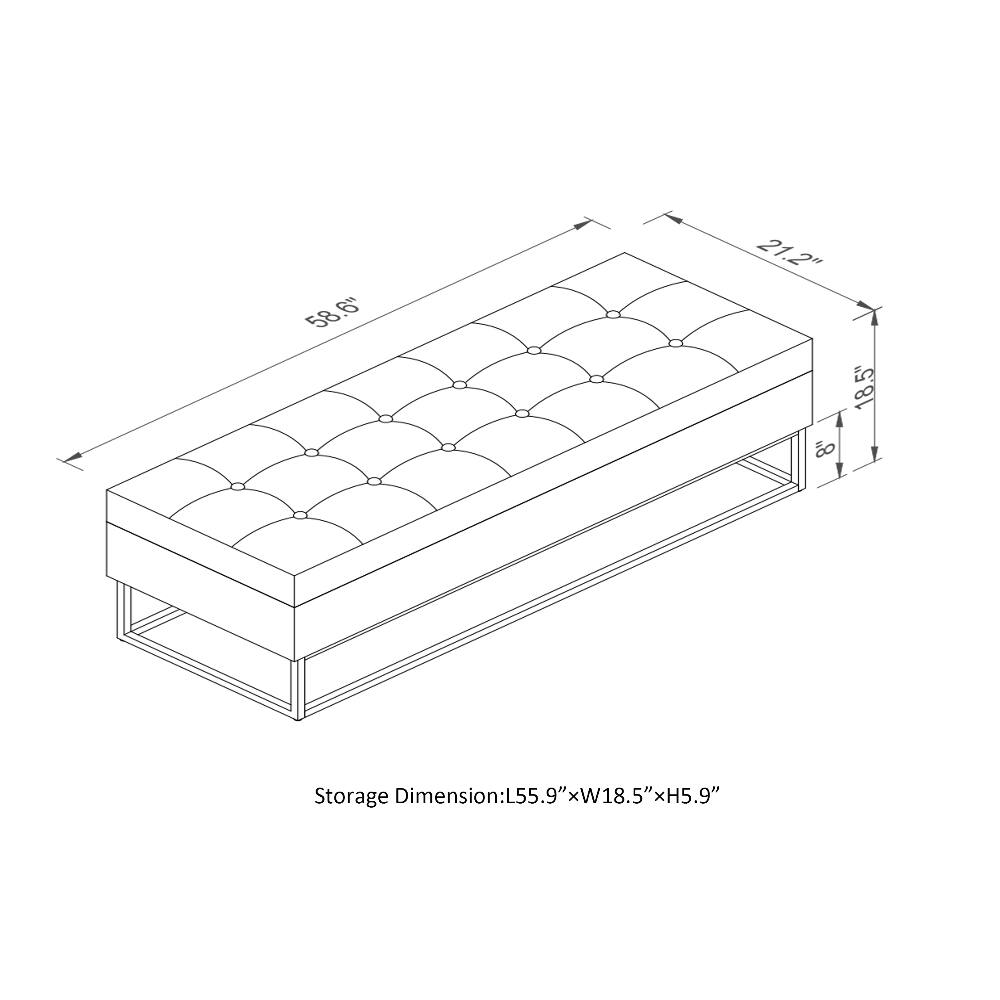 58.6"  
21.2"  
8"  
18.5"  
Storage Dimension: L55.9" x W18.5" x H5.9"