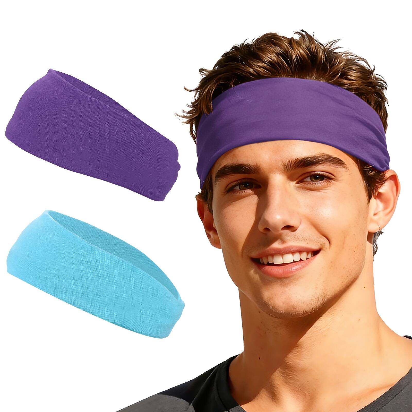 Unique Bargains - Sport Headbands for Men & Women, Stretchy Sweatband Absorbent Headbands, 2pcs - For Yoga/Sports/Running/Fitness/Cycling - Purple/Light Blue price history on PriceWatchPro