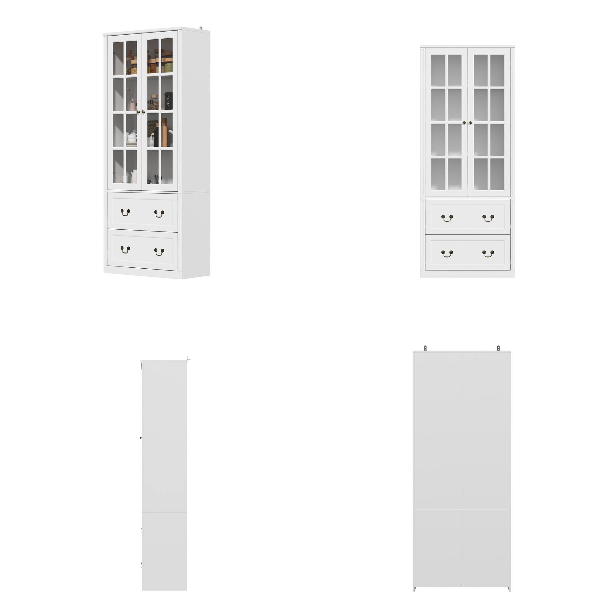 Angle. Famapy - Famapy Glass - Door Bookcase Cabinet - Adjustable Shelves & Drawer Storage, Ideal for Living Room & Study - White.