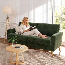 Vipbear - 68" Sofa Couch Comfy Loveseat with Spring Cushion Solid Wood Green+corduroy - Green