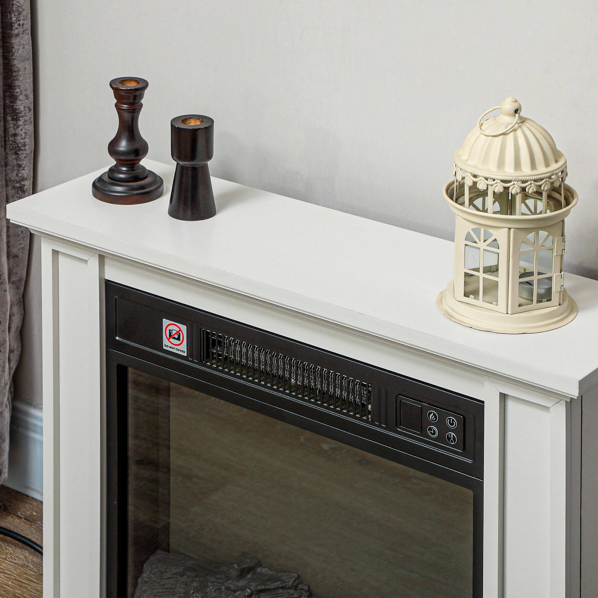 Angle. Resenkos - 26" Freestanding Electric Fireplace with Mantel, 1400W Replaceable Fireplace Insert Heater with 3D Flame Effect, WHite - White.