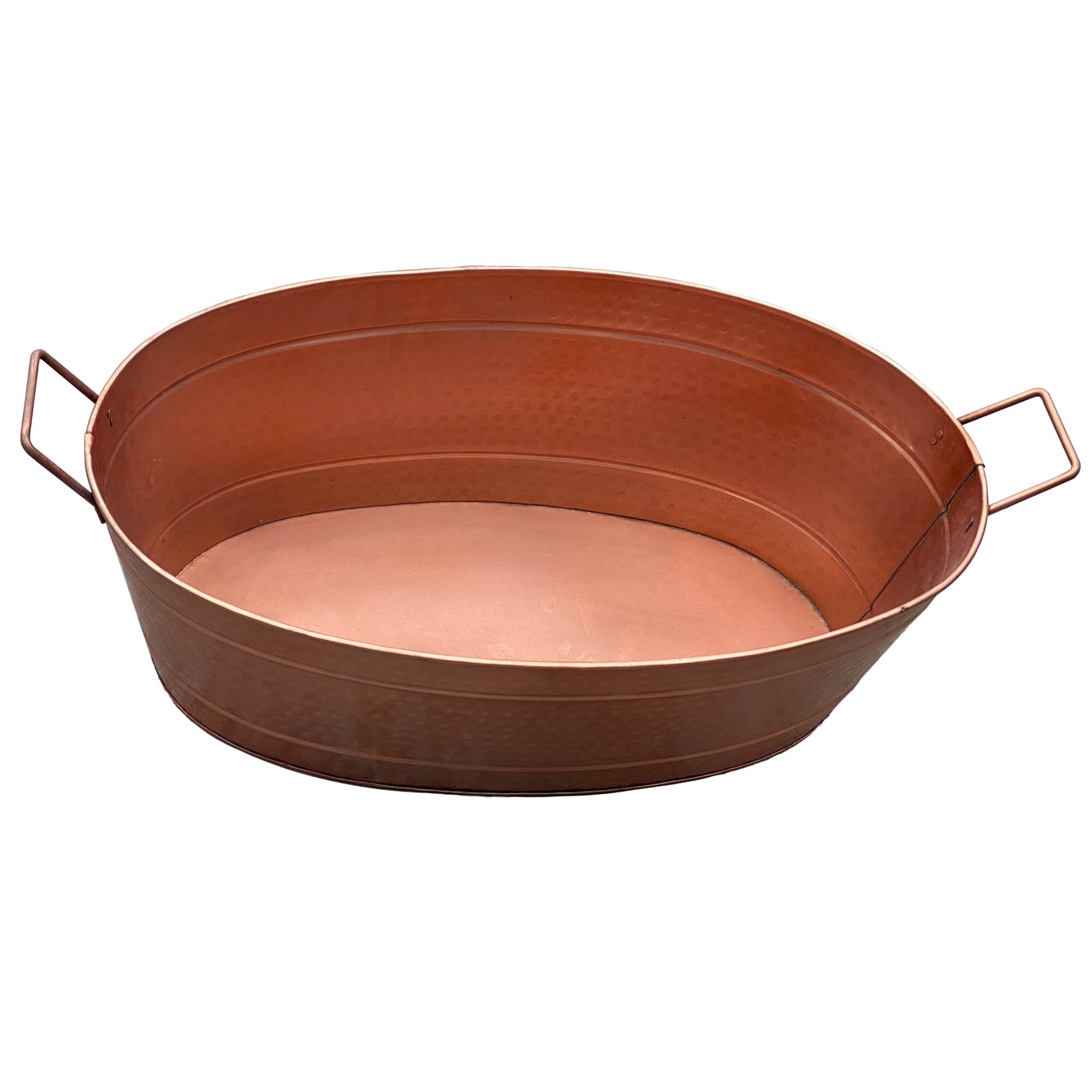 Alt View 1. Manhattan Lane - Thea Oval Shape Hammered texture Metal Tub with 2 Side Handles - Copper.