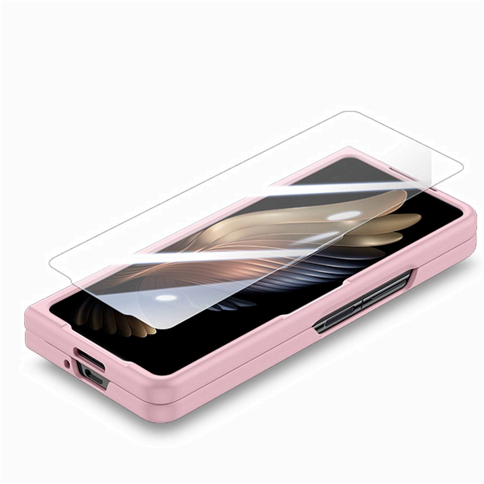 Back. Dteck - Shockproof Wristband Phone Case for Samsung Galaxy Z Fold7 with Screen Protector, Slim Hard PC TPU Full Protective Cover - Pink.