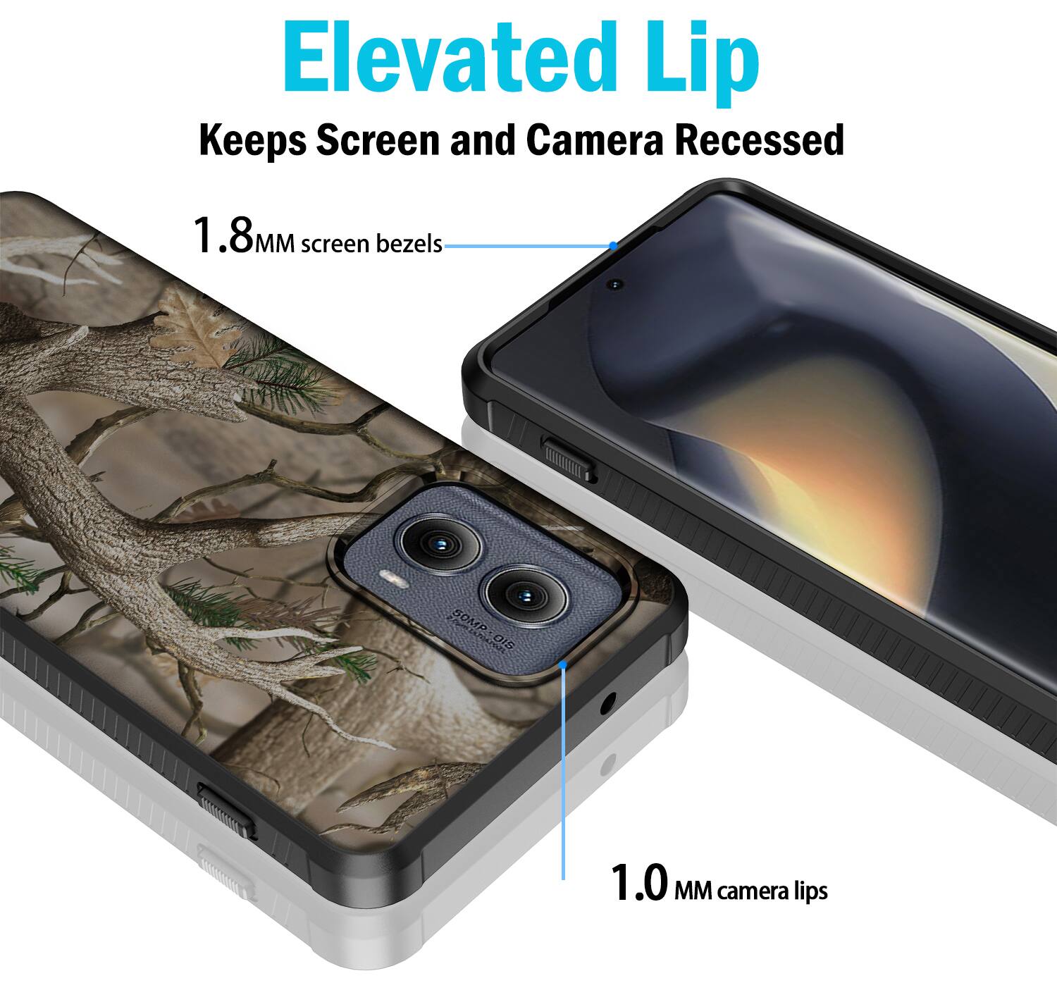 Elevated Lip Keeps Screen and Camera Recessed  
1.8 MM screen bezels  
1.0 MM camera lips