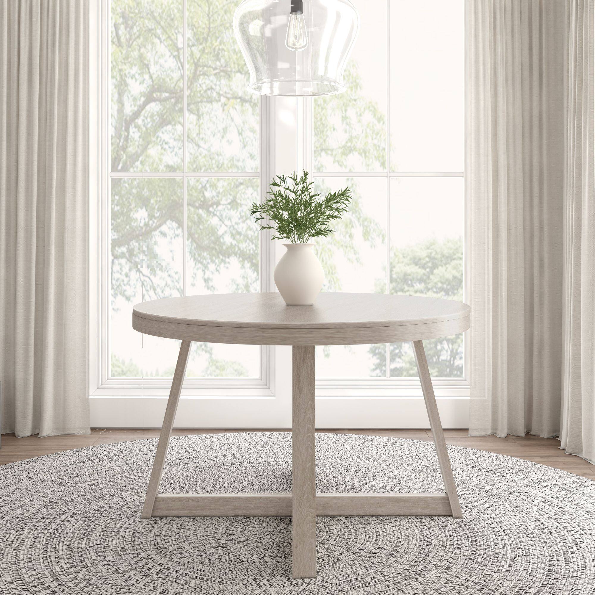Alt View 1. Plank+Beam - Classic Round Dining Table (47in / 1194mm), Seashell Wirebrush - Seashell Wirebrush.