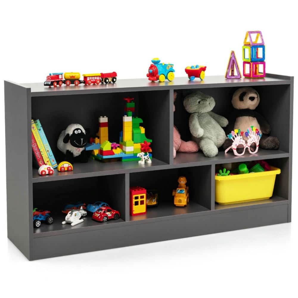 Kadyn - Kids 2-Shelf Bookcase 5-Cube Wood Toy Storage Cabinet Organizer- Kids Toy Storage for Kids, Boys, Girls, Nursery - Gray