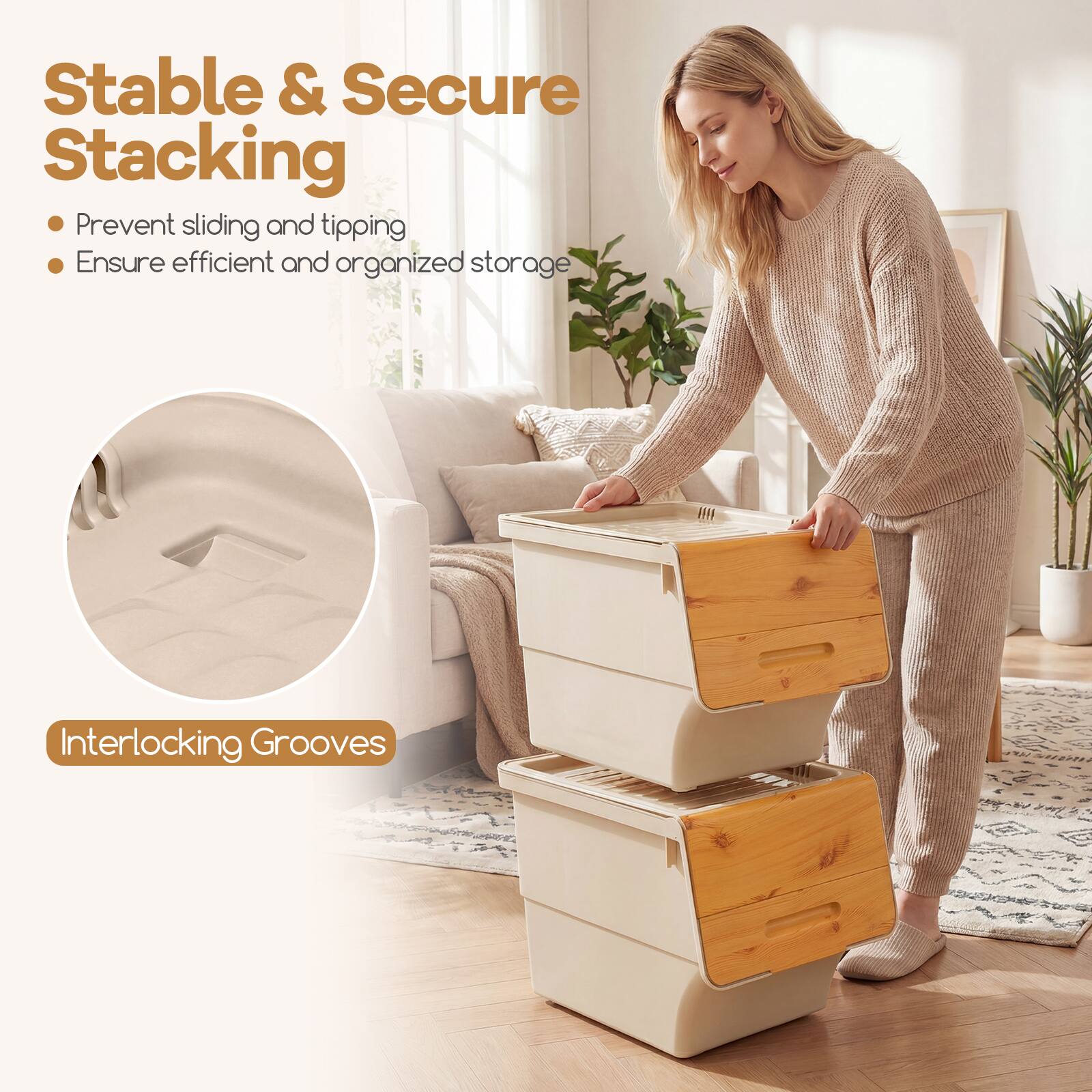Stable & Secure Stacking  
- Prevent sliding and tipping  
- Ensure efficient and organized storage  

Interlocking Grooves