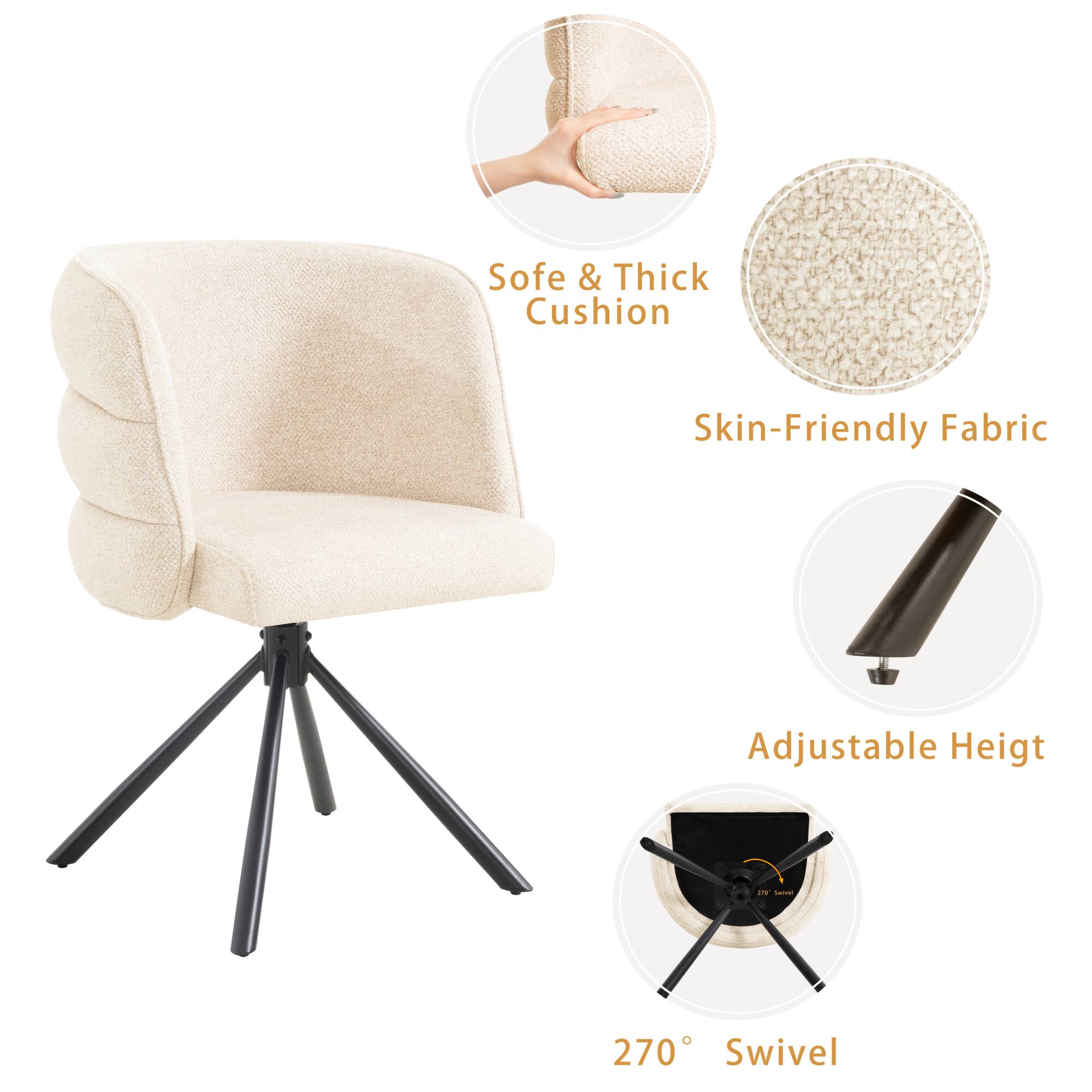 Soft & Thick Cushion  
Skin-Friendly Fabric  
Adjustable Height  
270° Swivel
