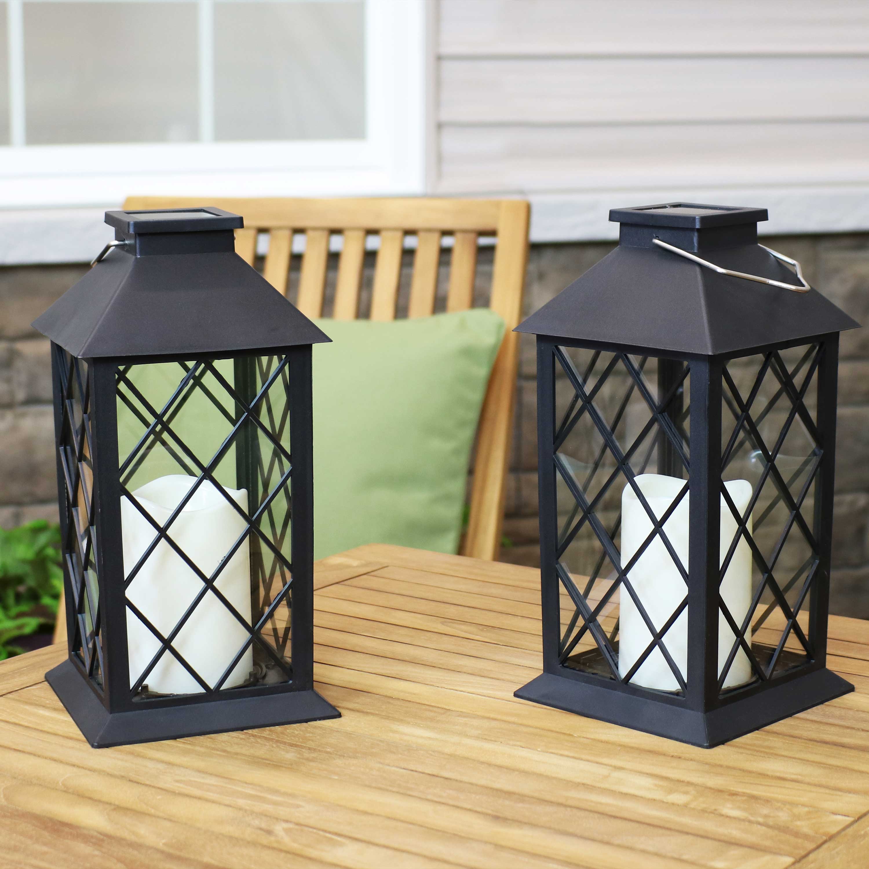 Alt View 3. Sunnydaze - Concord Outdoor Solar Candle Lantern - 11 in - Set of 2 - Black.