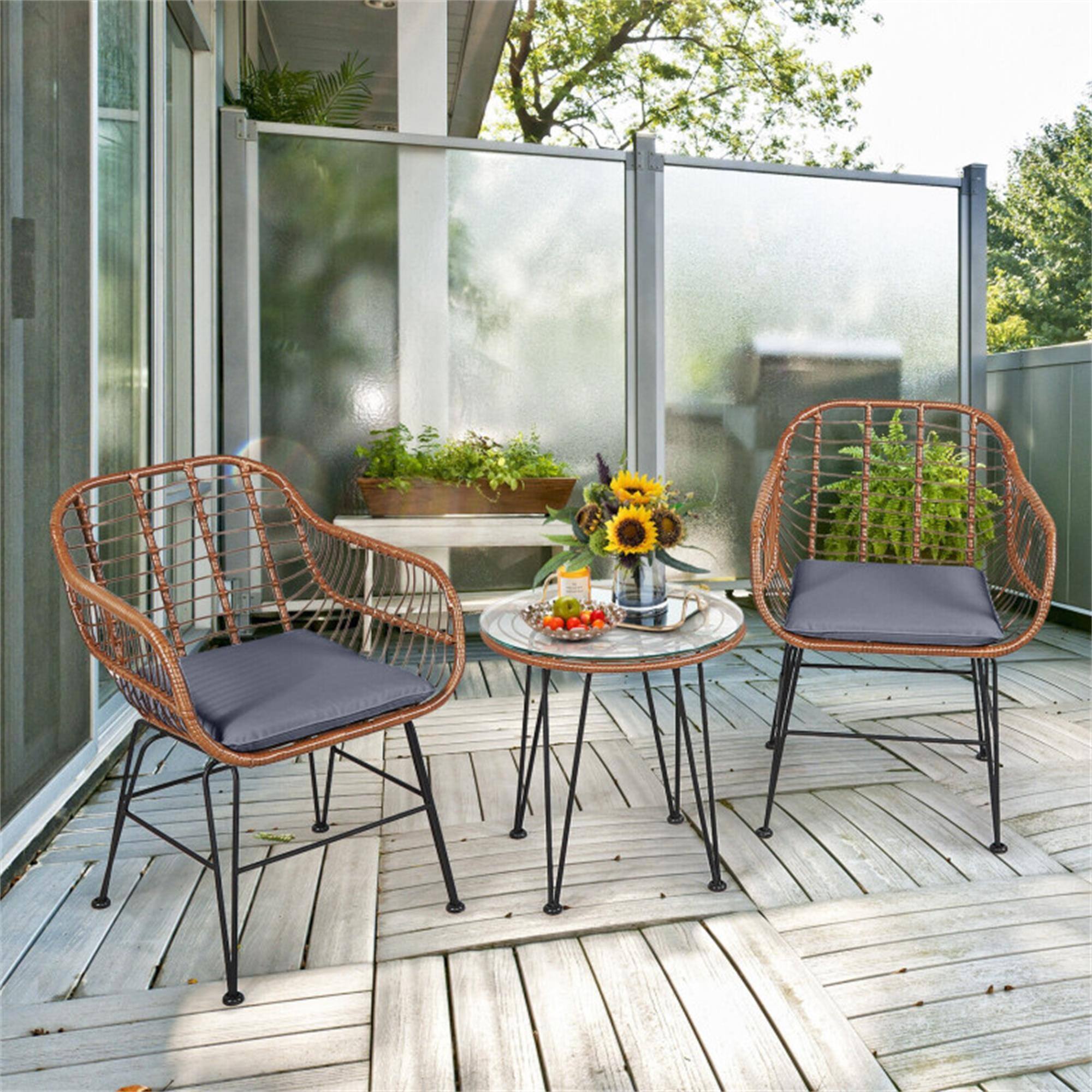 Alt View 2. Boyel Living - Gray 3 Pieces Patio Rattan Bistro Set with Cushion 31.5-in L x 24-in W x 20-in H - Gray.