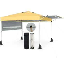 Costway - 10x17 FT Pop Up Canopy Tent with Dual Adjustable Awnings, Silver-Coated Fabric - Yellow