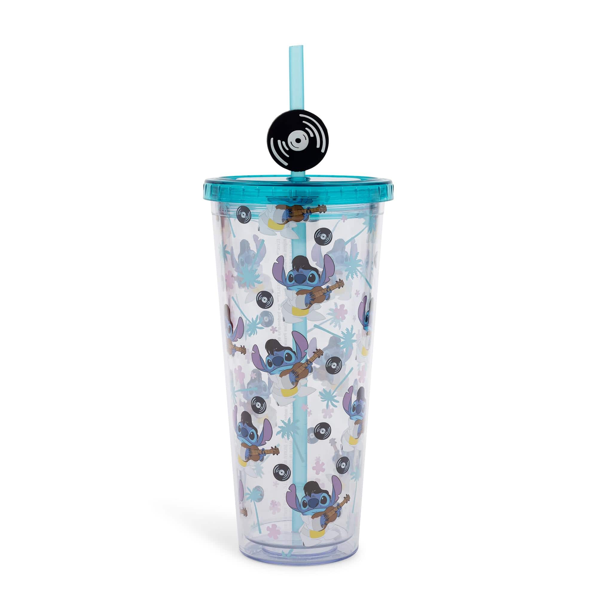 Front. Silver Buffalo - Disney Lilo & Stitch Elvis Stitch 24-Ounce Carnival Cup With Straw Topper Charm - Blue.