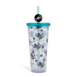Silver Buffalo - Disney Lilo & Stitch Elvis Stitch 24-Ounce Carnival Cup With Straw Topper Charm - Blue