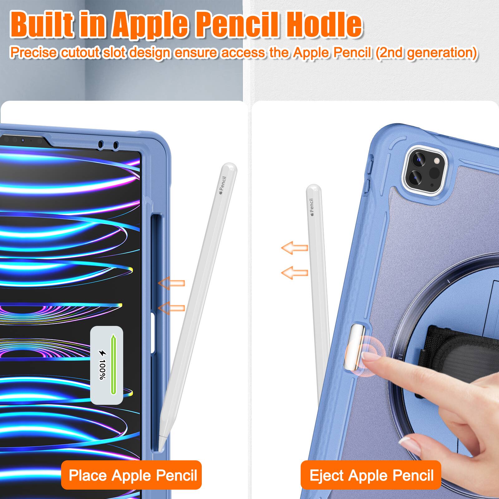 Built in Apple Pencil Hold

Precise cutout slot design ensures access to the Apple Pencil (2nd generation)

Place Apple Pencil

Eject Apple Pencil