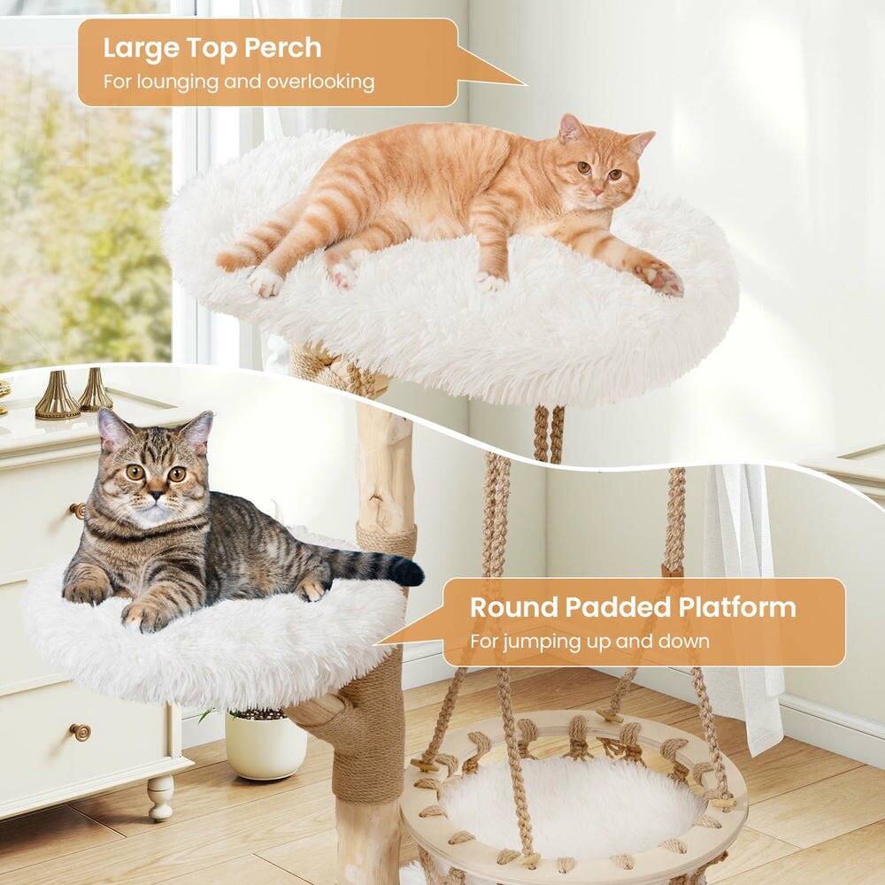 Large Top Perch  
For lounging and overlooking  

Round Padded Platform  
For jumping up and down