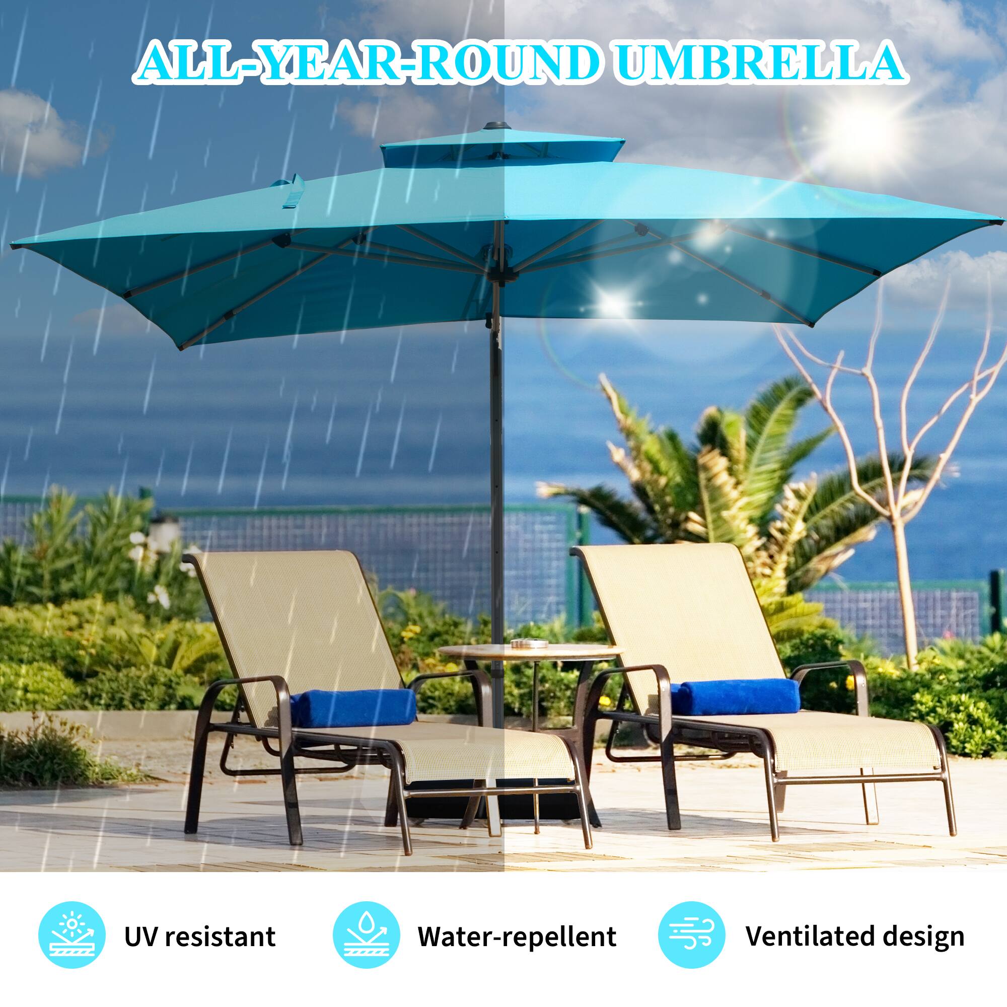 ALL-YEAR-ROUND UMBRELLA

- UV resistant
- Water-repellent
- Ventilated design
