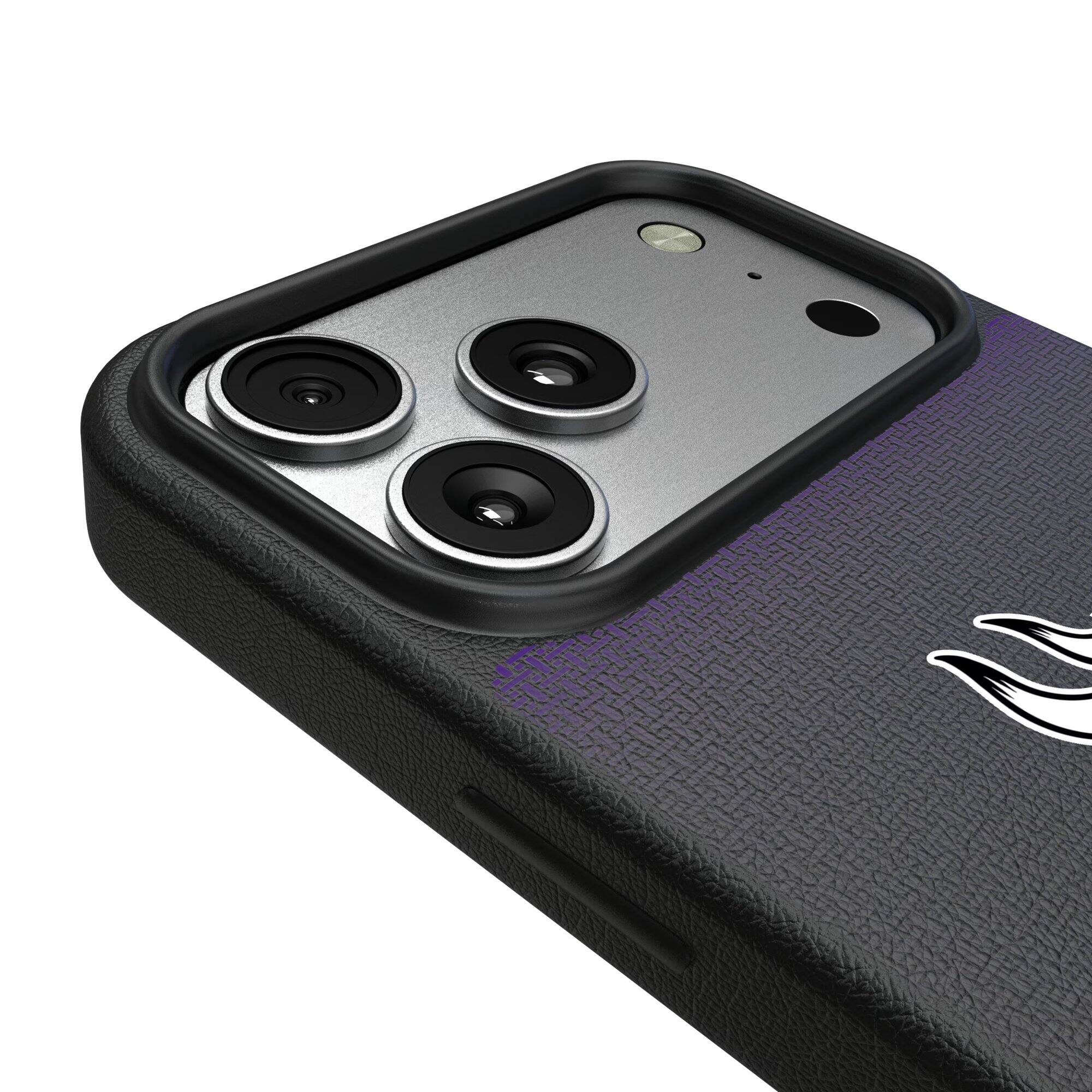 Alt View 2. Keyscaper - Minnesota Vikings Linen Logo iPhone Magnetic Bump Case - 15 Pro Max - Black.