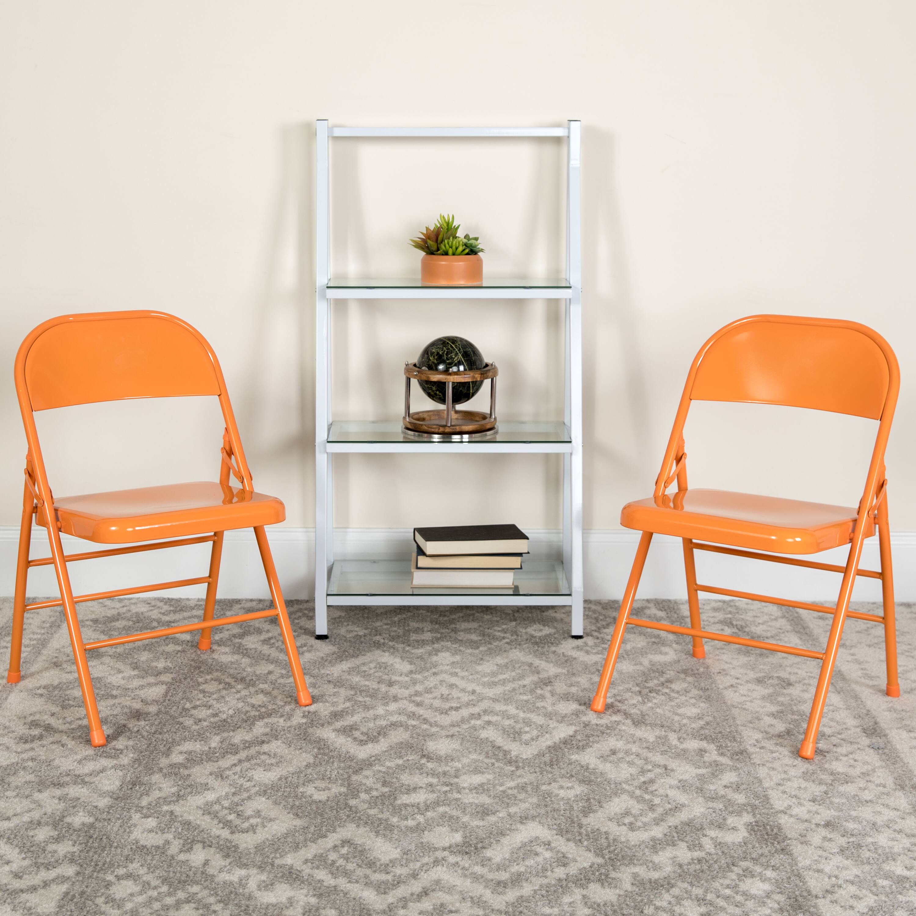 Alt View 2. Emma + Oliver - 2 Pack Home & Office Colorful Metal Folding Chair Teen and Event Seating - Orange Marmalade.