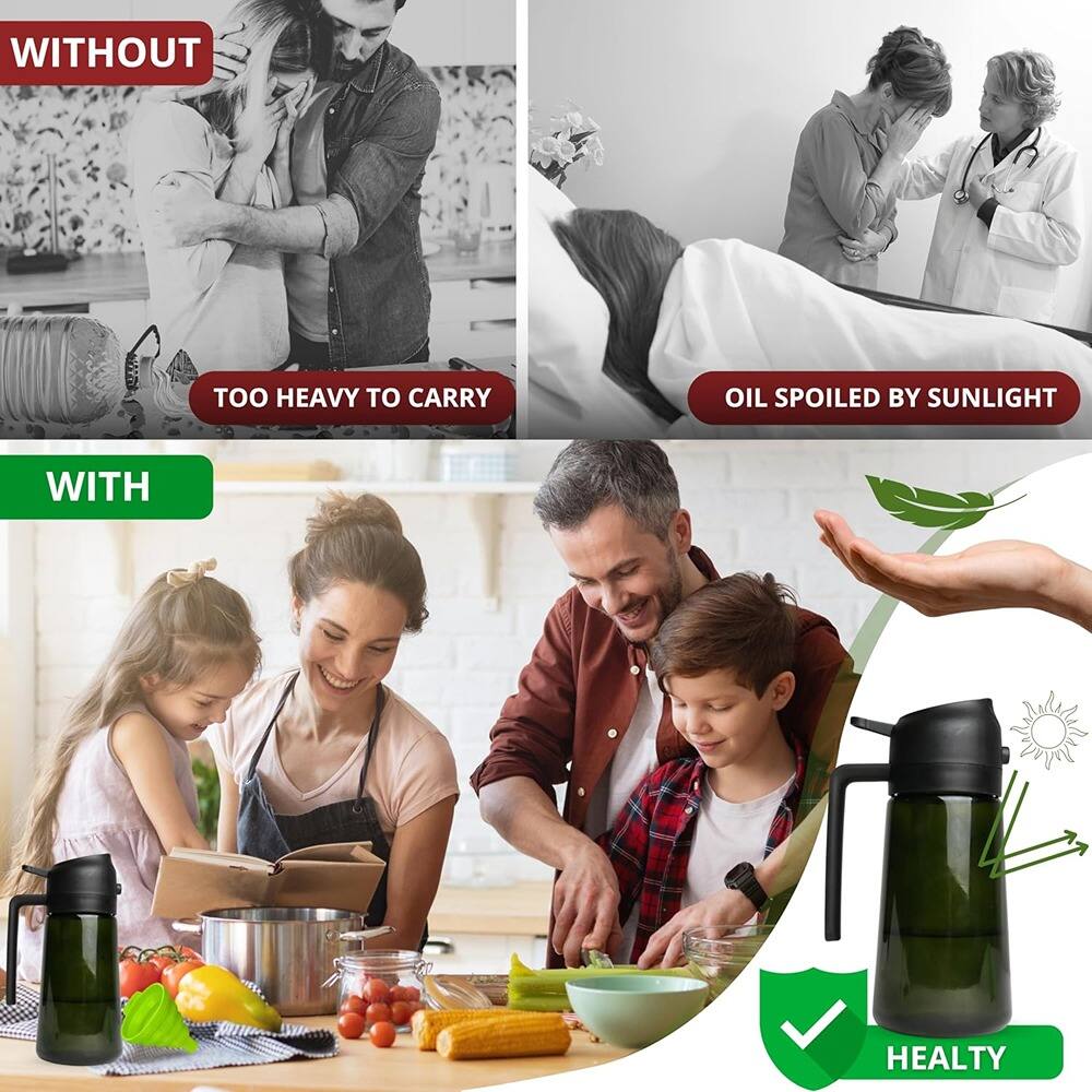 WITHOUT  
TOO HEAVY TO CARRY  
OIL SPOILED BY SUNLIGHT  

WITH  
HEALTHY