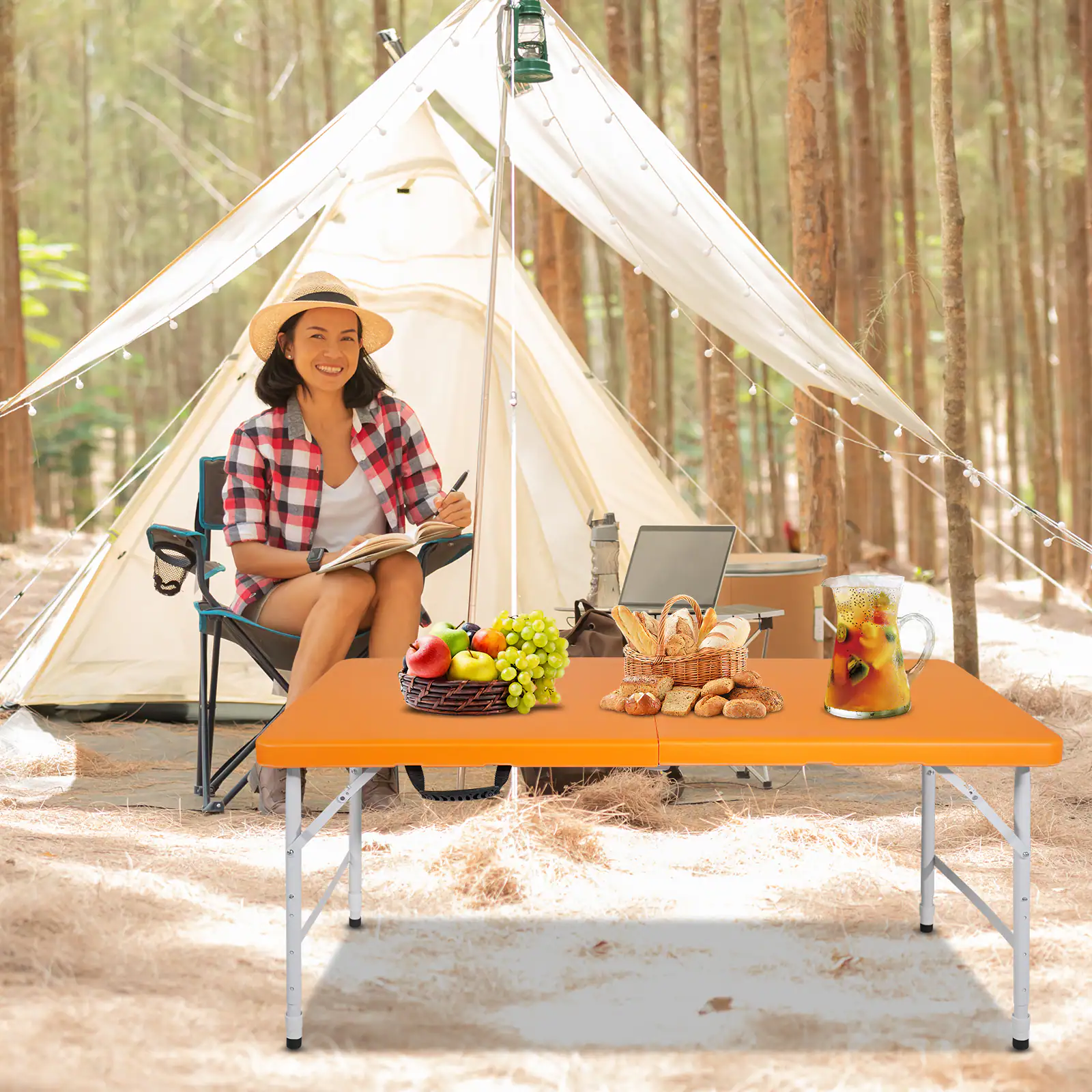 Alt View 2. ELEMENT ACE - 4ft Portable Folding Table - Lightweight Indoor Outdoor Table for Camping, Parties, & More - Orange.