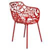 Front. LeisureMod - Devon Stackable Aluminum Dining Chair with Floral Cutout Design Side Chair for Indoor Outdoor - Red.