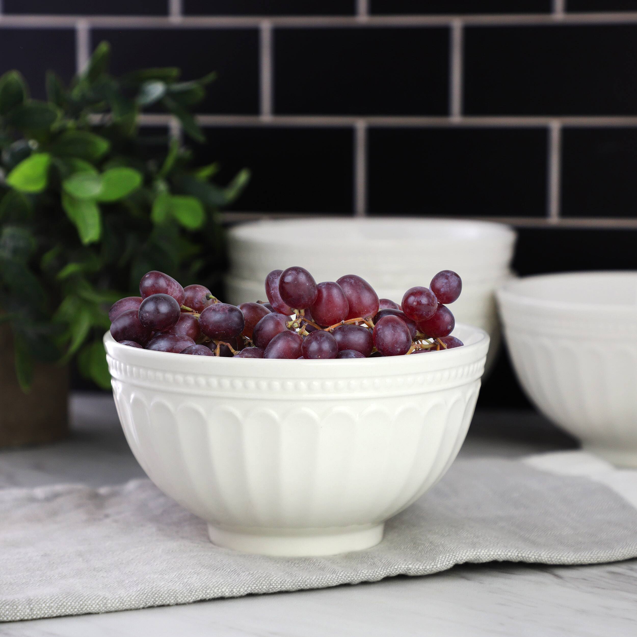 Alt View 2. Elama - Elama Hansel 6 Piece Embossed Arch Stoneware Cereal Bowl Set in White - White.