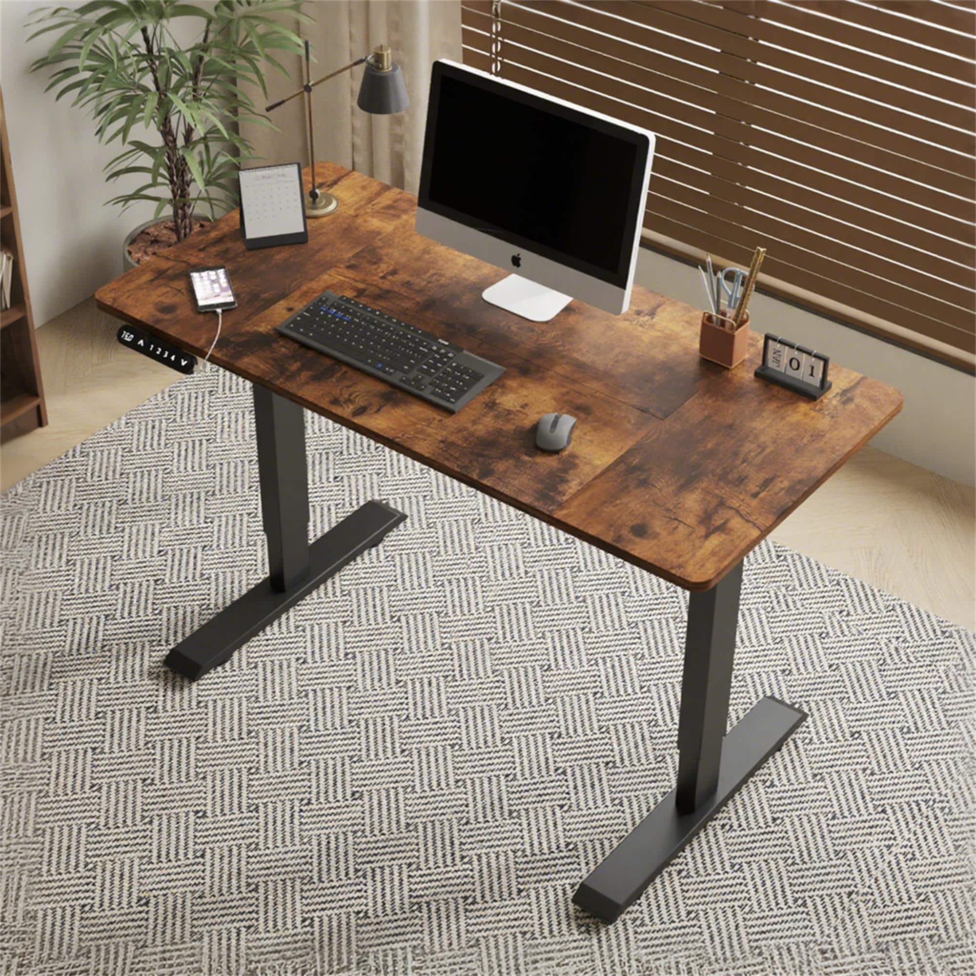 Boyel Living - 48"×24" Electric Standing Desk Height Adjustable Desk for Home and Office Computer Table Gaming Desk - Rustic Brown