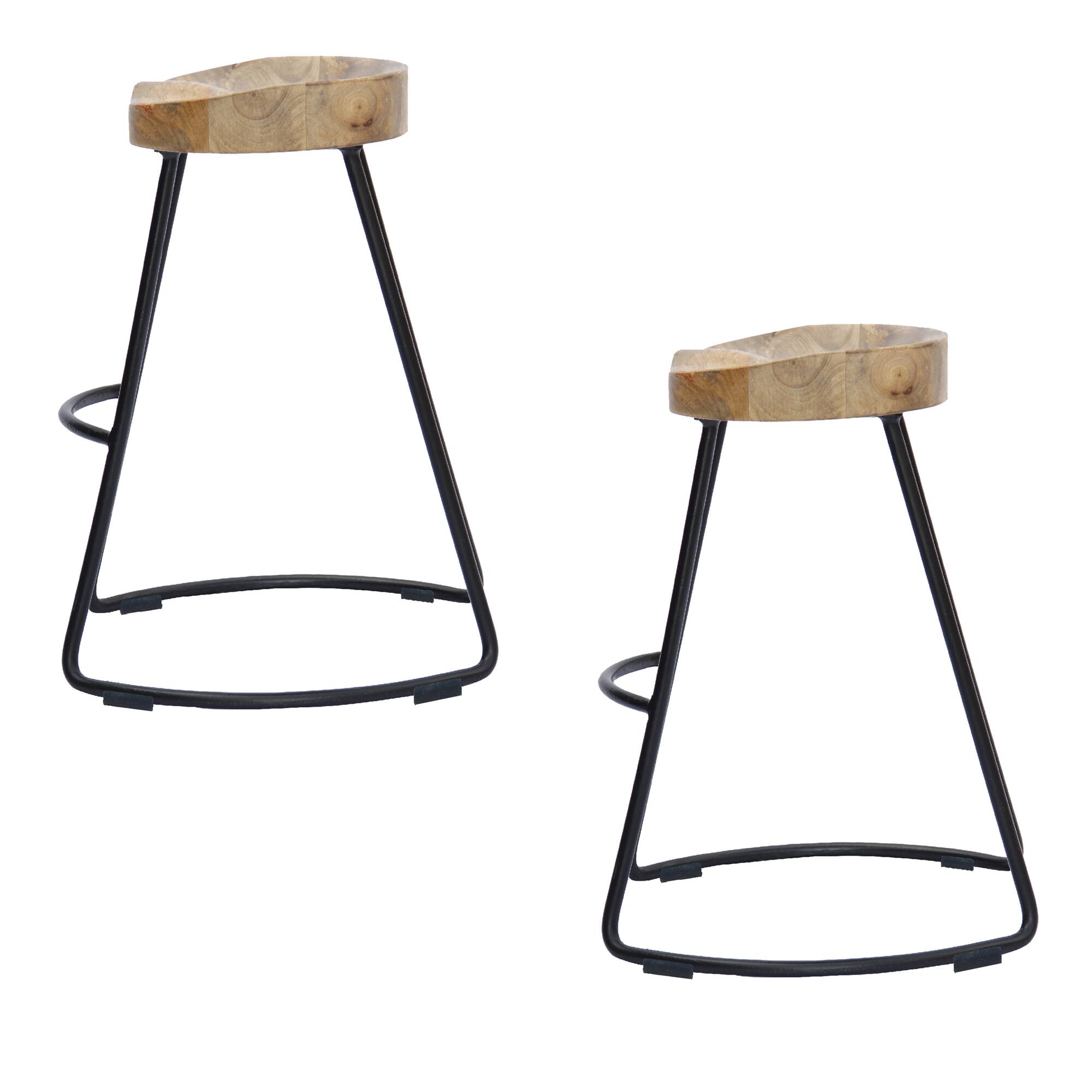 Alt View 2. Manhattan Lane - Ela 30 Inch Mango Wood Industrial Barstool, Saddle Seat, Iron Frame, Set of 2 - Brown and Black.