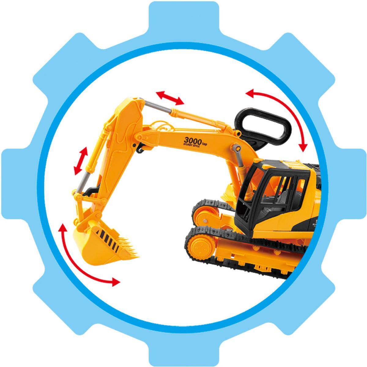 Sure, here is the corrected text:

- "3000" (on the excavator)
- "SPC" (on the gear-like border)