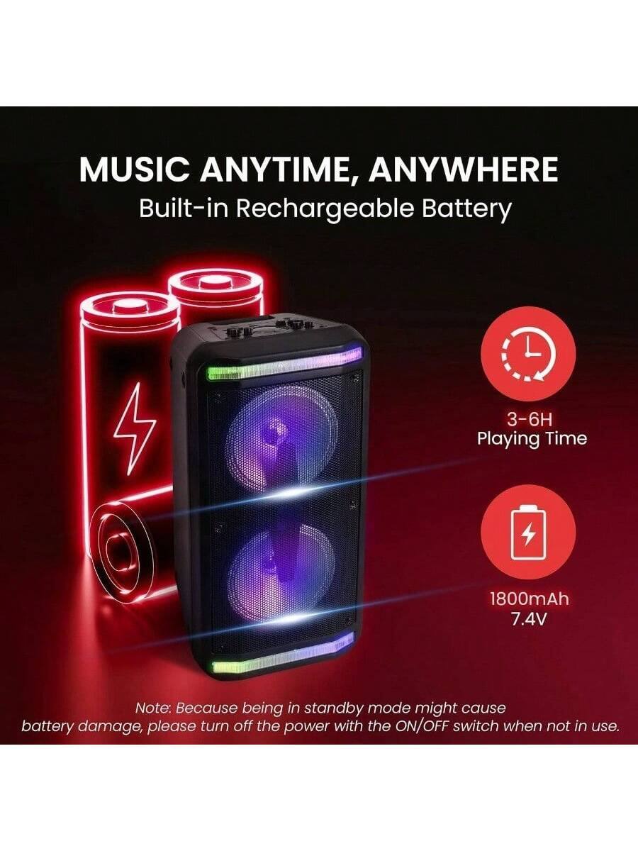 MUSIC ANYTIME, ANYWHERE  
Built-in Rechargeable Battery  

3-6H Playing Time  
1800mAh 7.4V  

Note: Because being in standby mode might cause battery damage, please turn off the power with the ON/OFF switch when not in use.