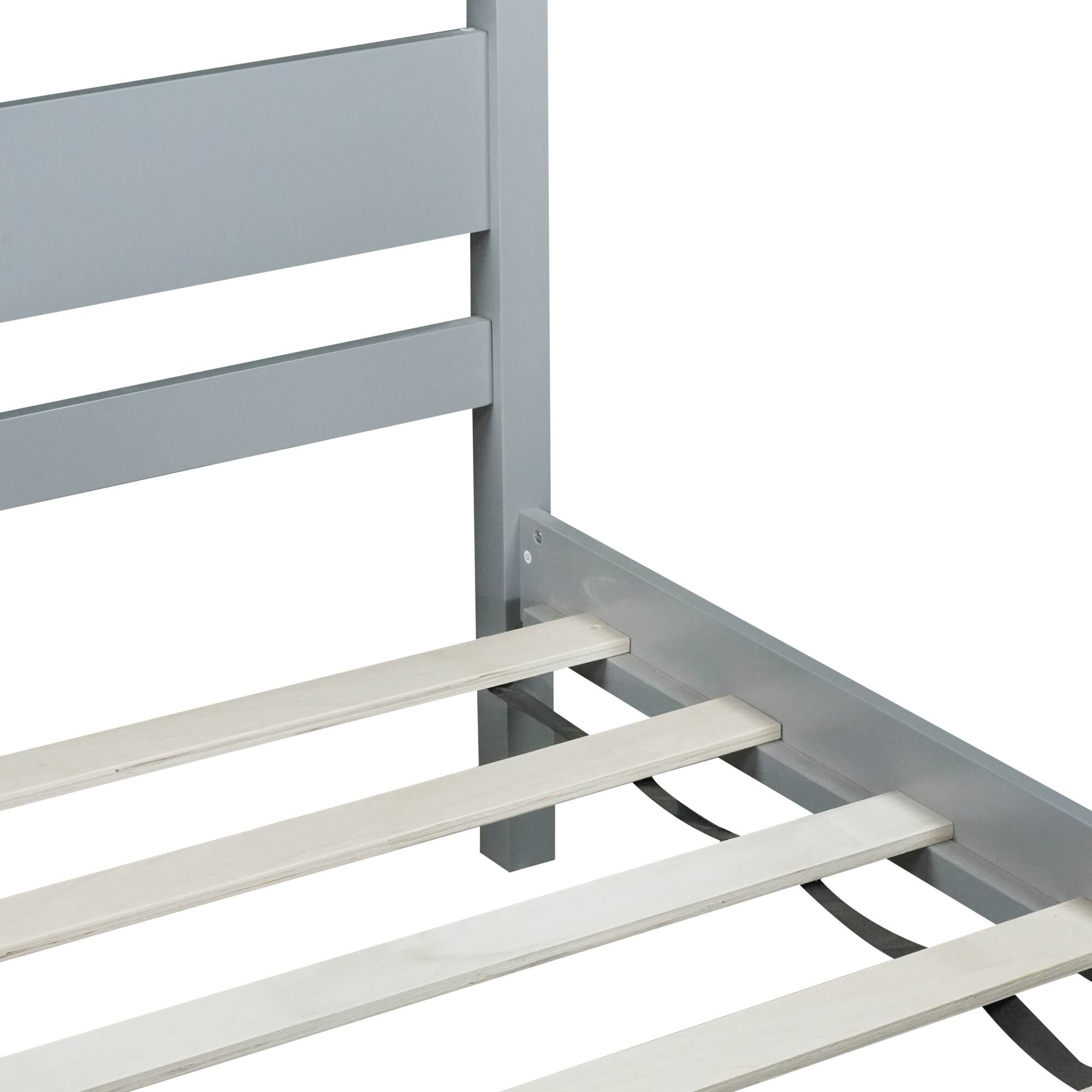 Back. GOODSILO - Twin Size Wooden Bed with Headboard and Footboard - Minimalist Design with Underneath Storage - Grey.